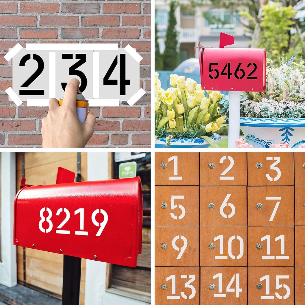 4 Inch Curb Stencil Kit 0-9 Address Number Stencil, 20Pcs Reusable 14 Mil Mylar Plastic Numbers Stencils with Masking
