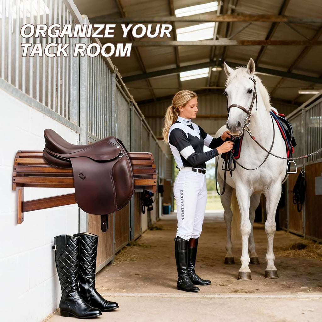 Wall-Mounted Wood Saddle Rack – Space-Saving Design with Reinforced Crossbars, Non-Abrasive Surface, Heavy-Duty