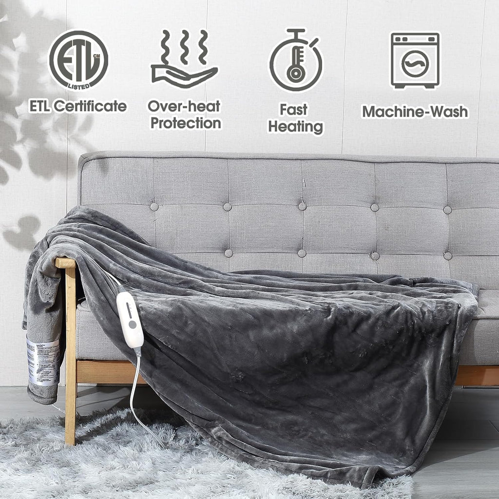 Heated Blanket Throw, Super Soft Flannel Electric Throw Blanket | 3 Heating Levels, 4H Auto Off,Overheat Protection