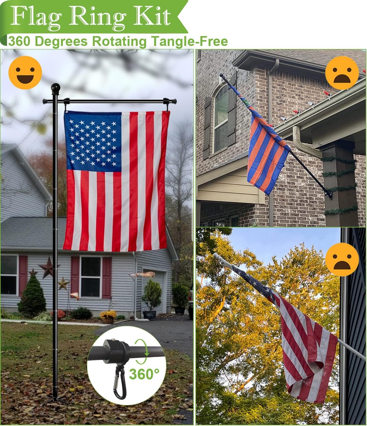 10 FT Garden Flag Pole for Outside House for 3x5 American Flags | Adjustable Flag Poles Stand In Ground with 5 Prong