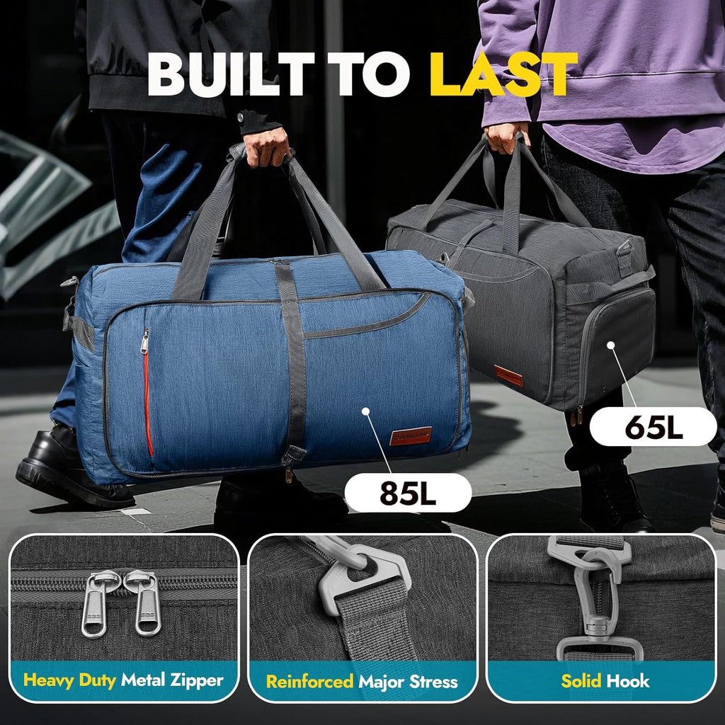 65L Travel Duffel Bag, Foldable Weekender Bag with Shoes Compartment for Men Women Water-proof & Tear Resistant