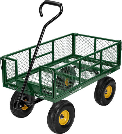 Heavy Duty 880 Lbs Capacity Mesh Steel Garden Cart Folding Utility Wagon with Removable Sides and 4.10/3.50-4" Wheels