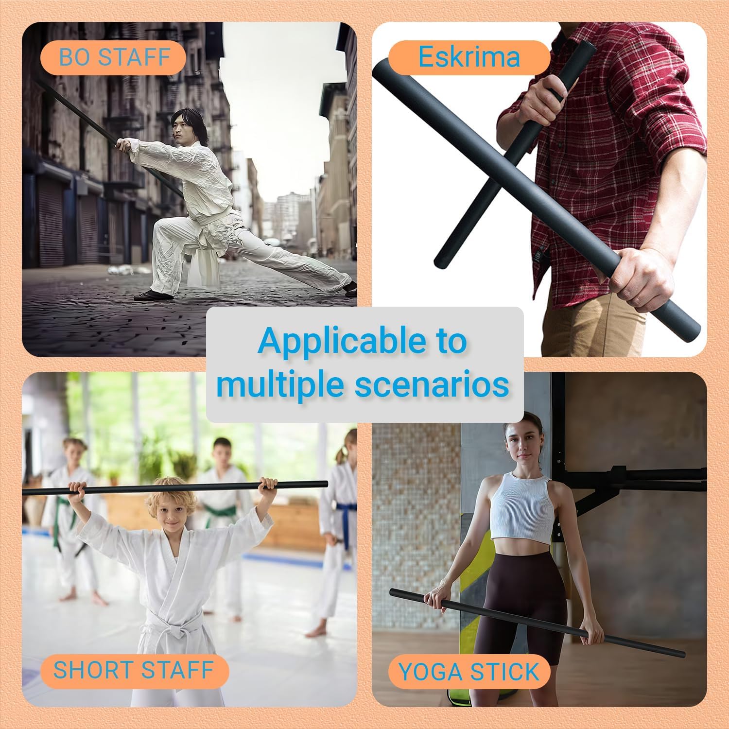 4ft & 6ft Collapsible Bo Staff – Foam-Padded Martial Arts Training Staff for Safe Practice, Portable Design with