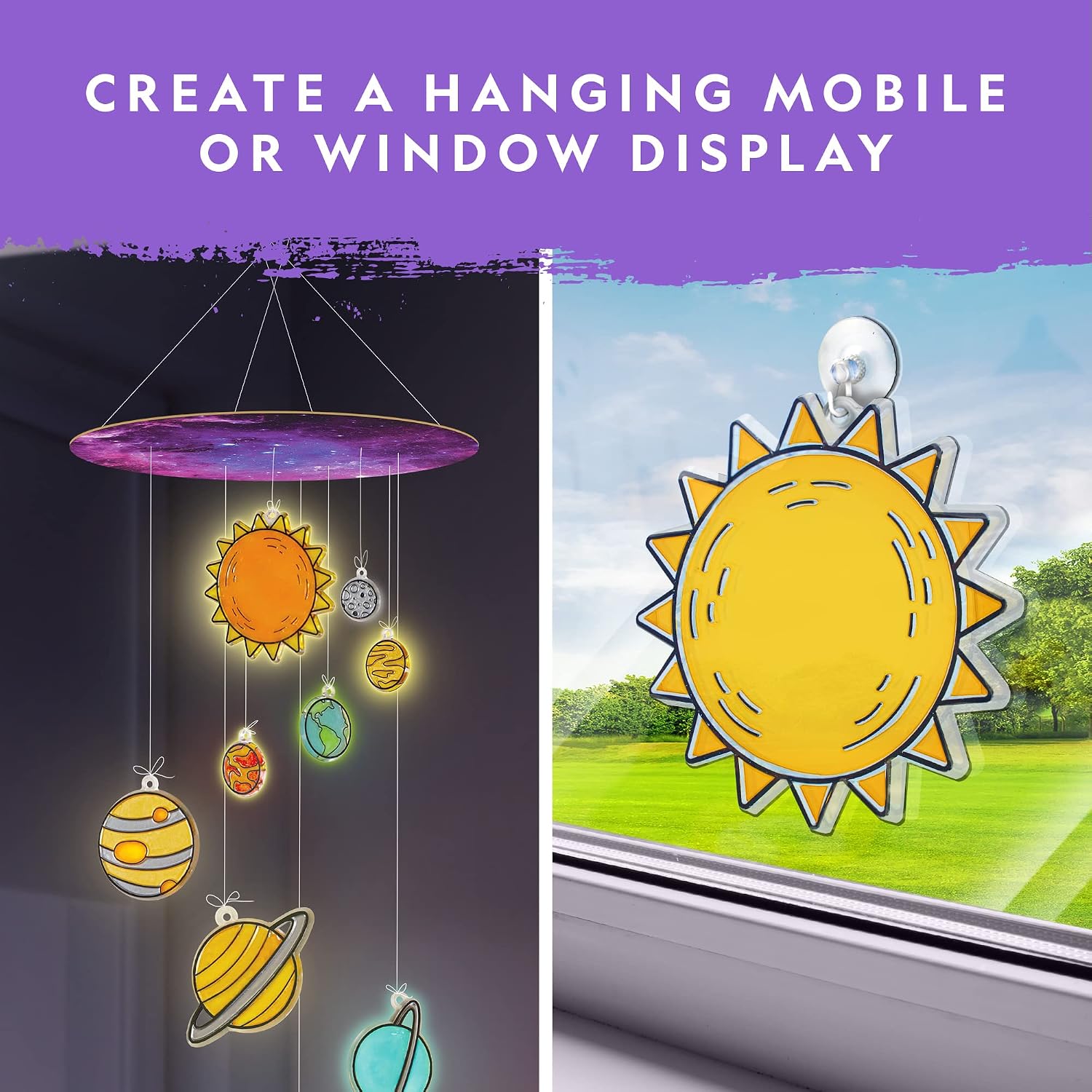 National Geographic Solar System Stained Glass Suncatcher Craft Kit | Glow-in-the-Dark Planets, Window Suncatchers