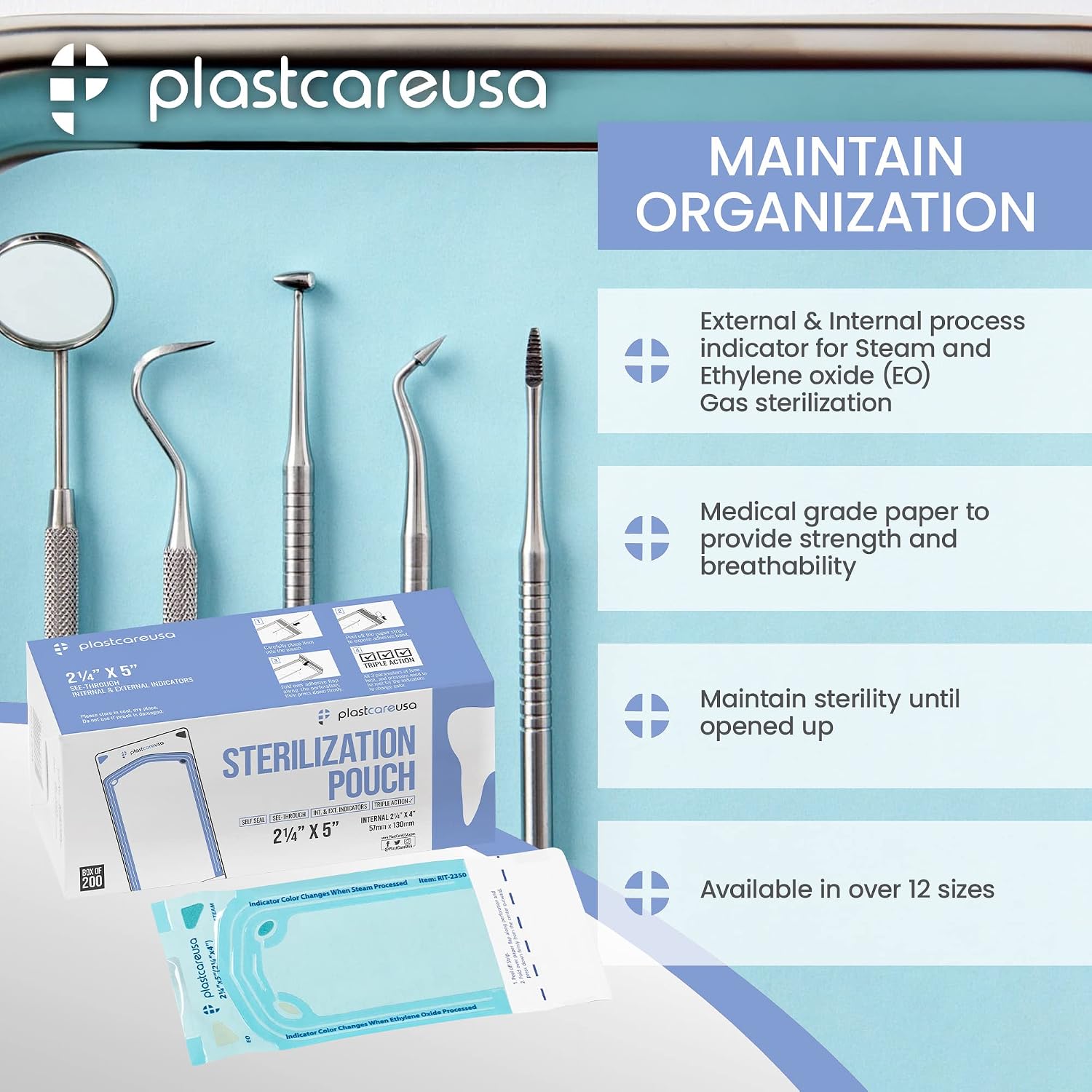 1000 2.25 x 4 Inch Self Sterilization Autoclave Pouches for Cleaning Tools, Sterilizer Bags for Dental Offices, Pouch