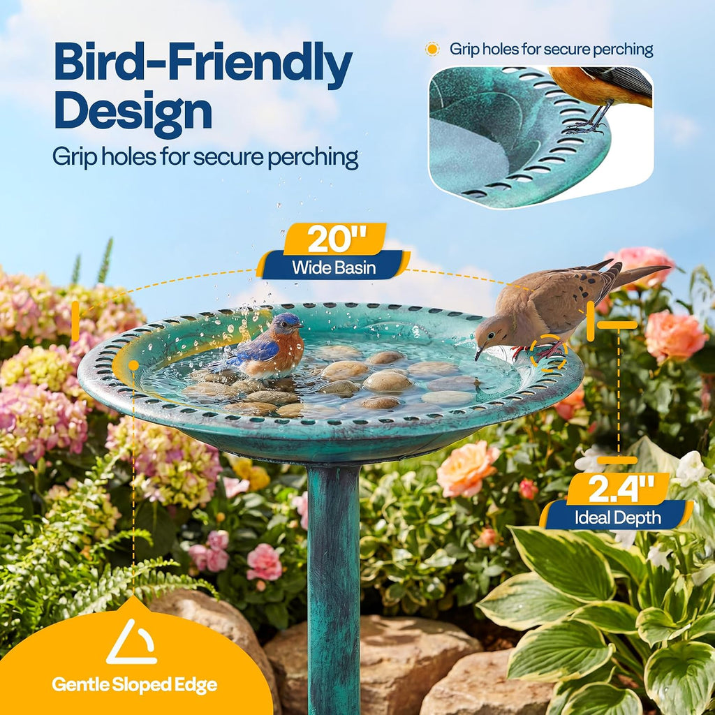 Bird Bath for Outside, Polyresin Pedestal Birdbath, Green