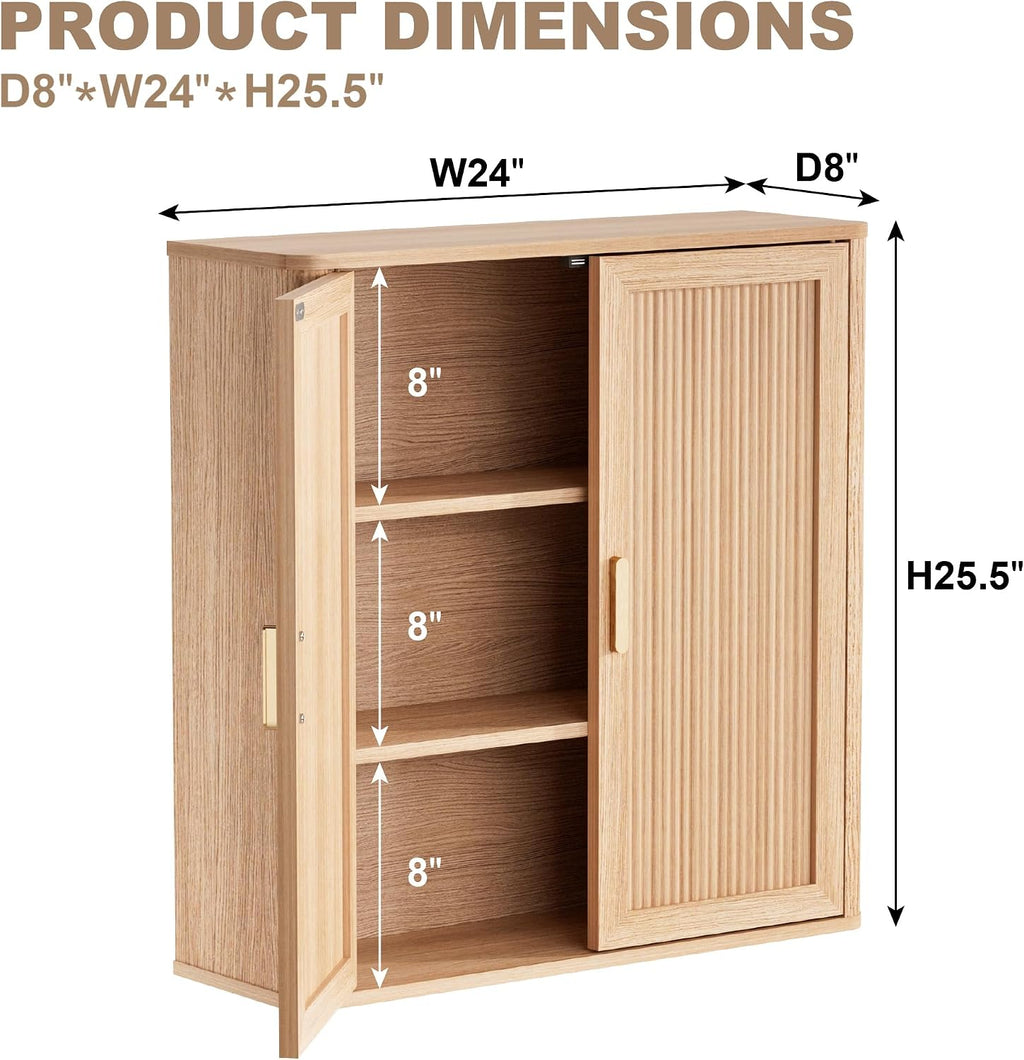 Bathroom Storage Cabinet, Over the Toilet Storage Cabinet, Medicine Cabinet with Adjustable Wood Shelf & Doors for