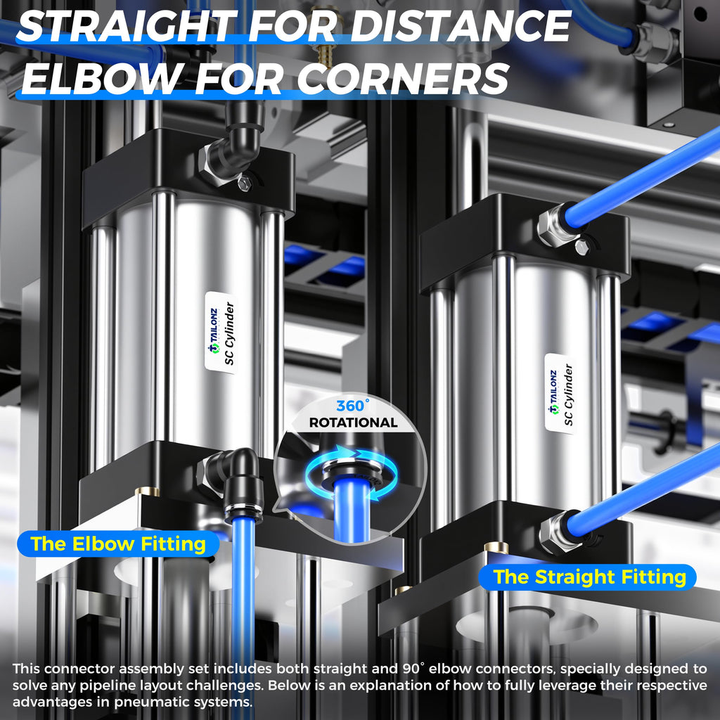 TAILONZ 1/2" x 1/2" NPT Push to Connect Straight & Elbow Fitting Kit 4Pcs