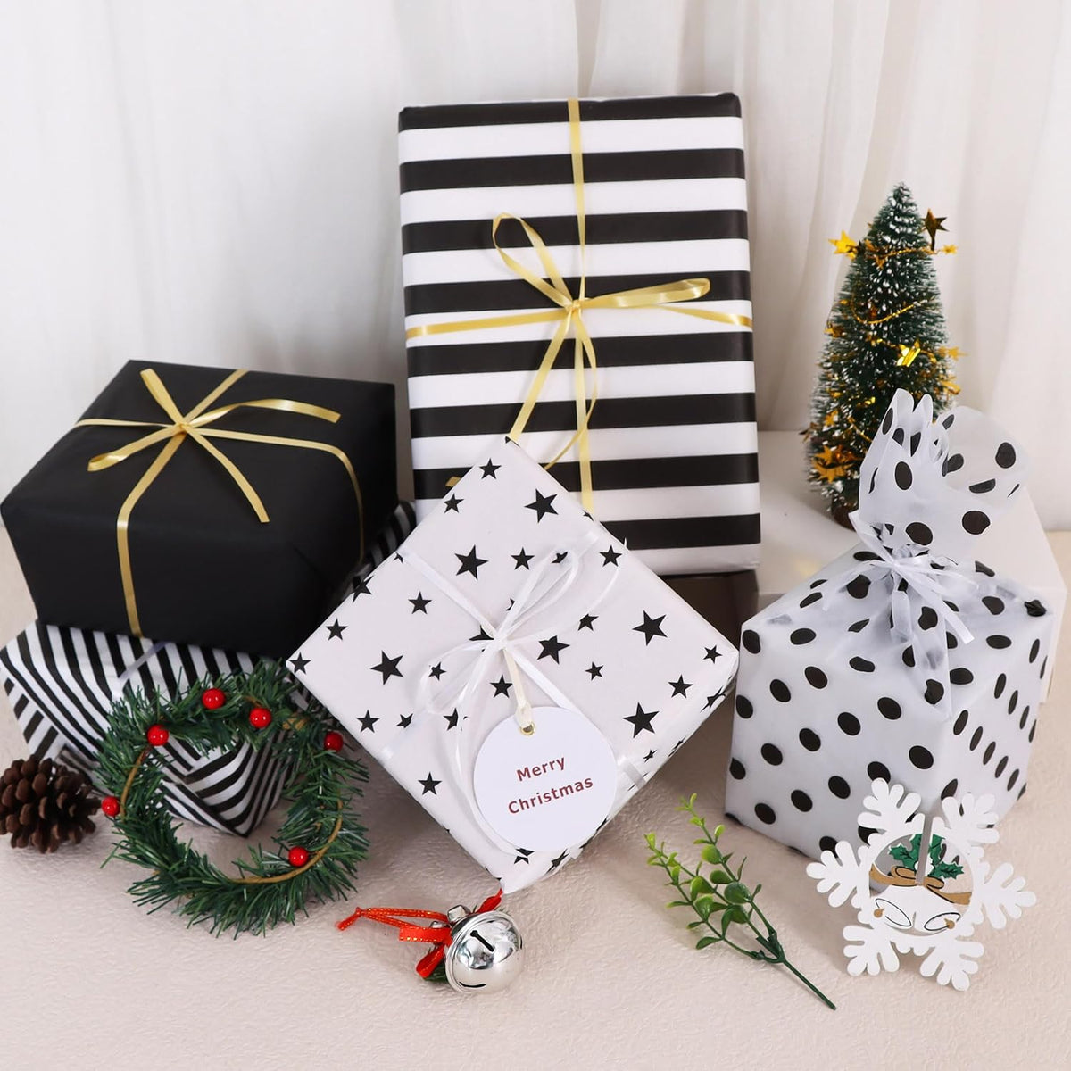 100 Sheets Black White Tissue Paper Bulk for Gift Wrapping Bags