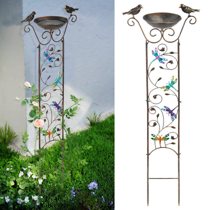 43.5 Inch Metal Bird Bath Bowl with Garden Trellis Outdoor