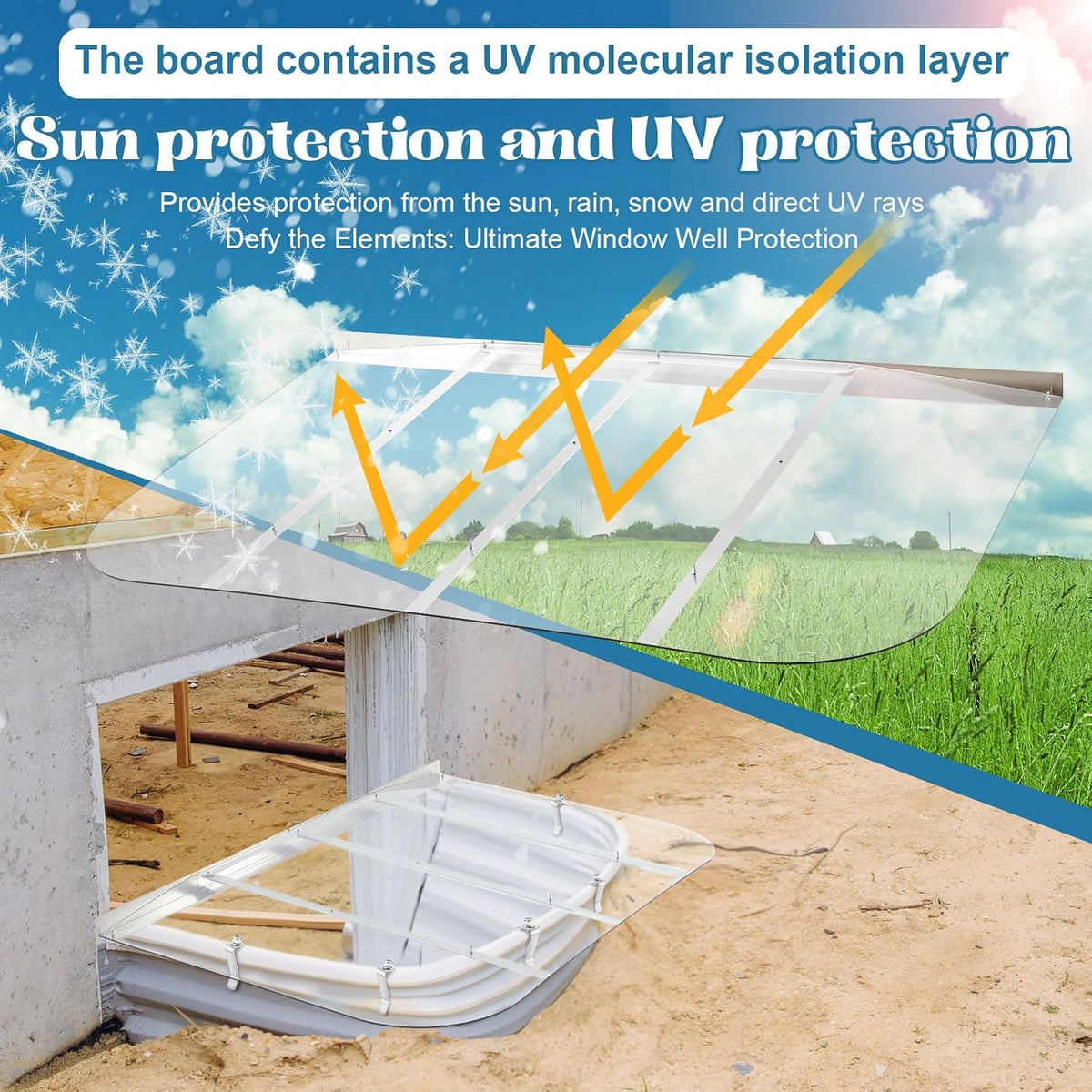 1 Set 59 x 38 Inch Extra Large Heavy Duty Polycarbonate Egress Window Well Cover, Sloped Design, Weatherproof