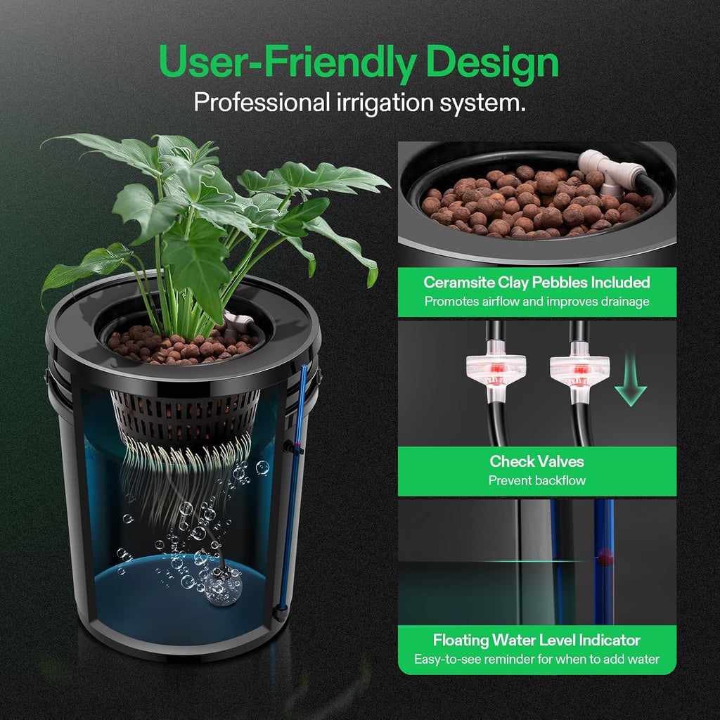 DWC Hydroponics Grow System with Top Drip Kit 1 Bucket | 5-Gallon Deep Water Culture, Recirculating Drip Garden