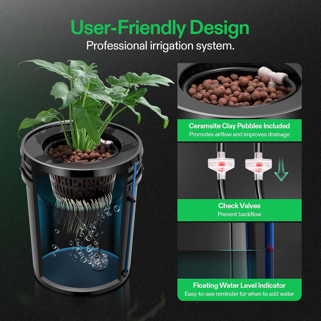 DWC Hydroponics Grow System with Top Drip Kit 4 Buckets | 5-Gallon Deep Water Culture, Recirculating Drip Garden