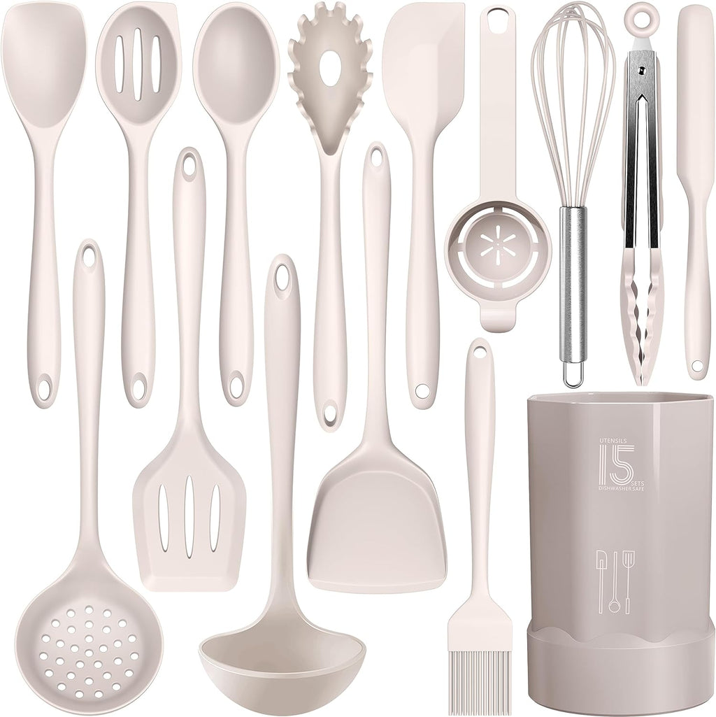 Silicone Cooking Utensils Set - 446°F Heat Resistant Kitchen Utensils,Turner Tongs,Spatula,Spoon,Brush,Whisk,Kitchen