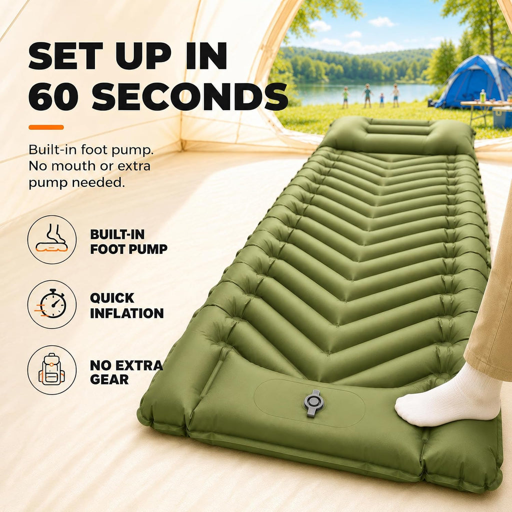 Sleeping Pad for Camping, Camping Mattress - Bed for Outdoors Built-in Foot Pump Air Mattress for Backpacking