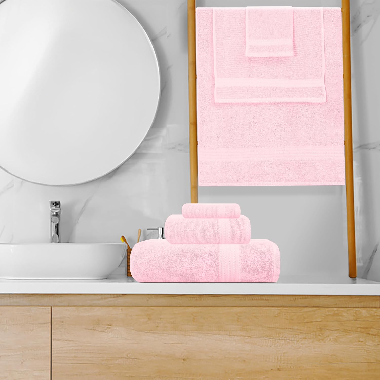 Ultra Soft 8-Piece Towel Set - 100% Pure Ringspun Cotton, Contains 2 Oversized Bath Towels 27x54, 2 Hand Towels