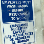 “Employees Must Wash Hands Before Returning to Work" Bilingual Hand Washing Label | 3.5" x 5" Laminated Vinyl