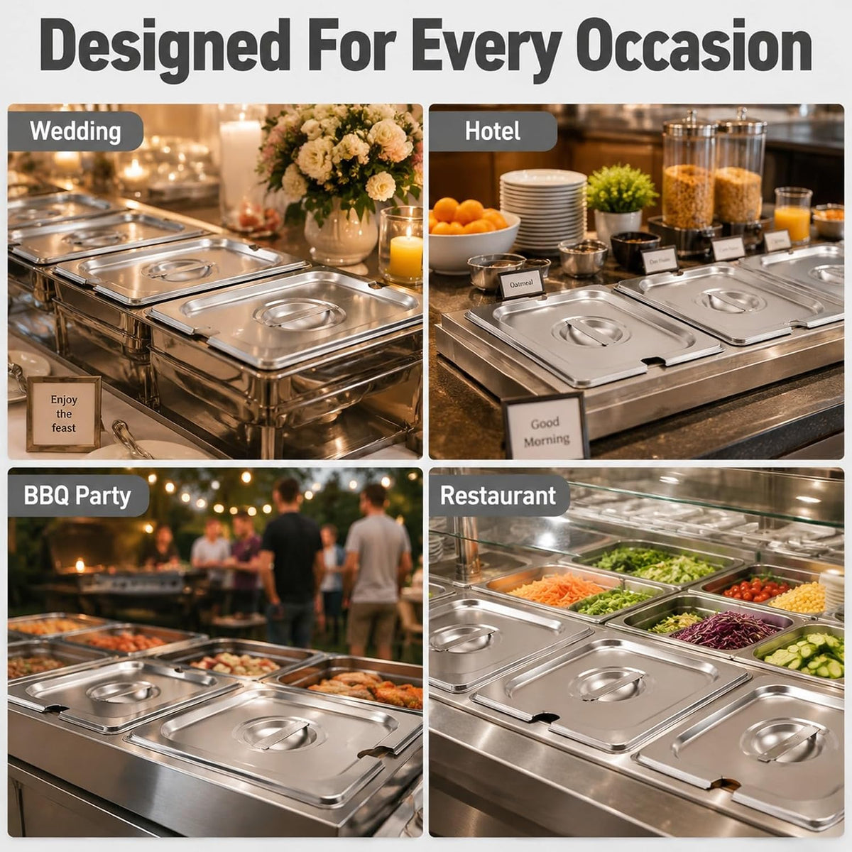 2PCS Stainless Steel 1/3 Size Steam Table Pan Covers
