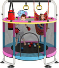 60" Toddler Trampoline, Indoor Trampoline for Kids with Safety Enclosure, 440LBS Support, Adjustable Gymnastics Bar &