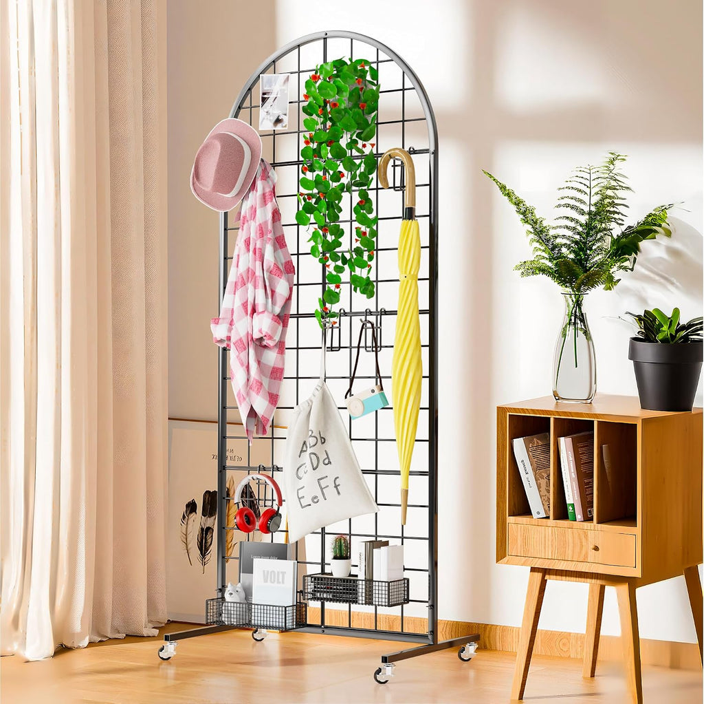 Aseem Metal Grid Wall Panels Display Stand Black Movable 2x5.2FT, 1PCS | Wire Wall Grid Panel with T-Base Gridwall