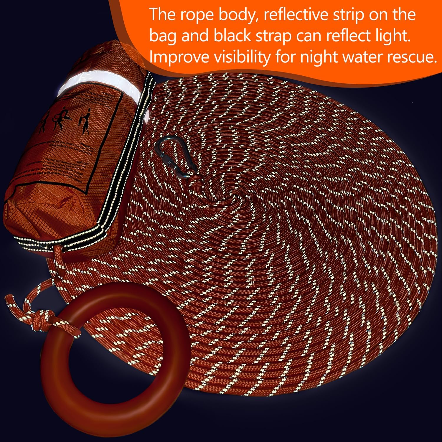 AnKun Water Rescue Throw Bag with 50/70/98FT Length of Rope in 3/10In Tensile Strength Rated to 2000lbs, Emergency