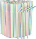 [500 Pack] Striped Flexible Plastic Drinking Straws Disposable Straw 8'' inches Tall Assorted Colors