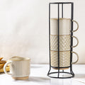 12oz Stackable Coffee Mugs with Stand, Ceramic Coffee Cups Set of 4