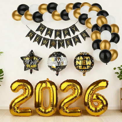 New Year 2026 decorations,Eve party supplies for 2026, including 2026 balloons and Happy New Year balloons