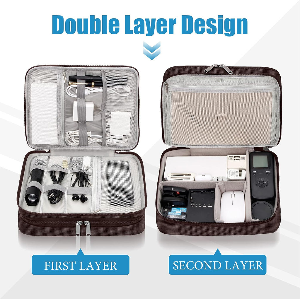 Electronics Travel Organizer, Double Layer Cable Organizer Bag Watreproof Electronics Accessories Storage Bag for