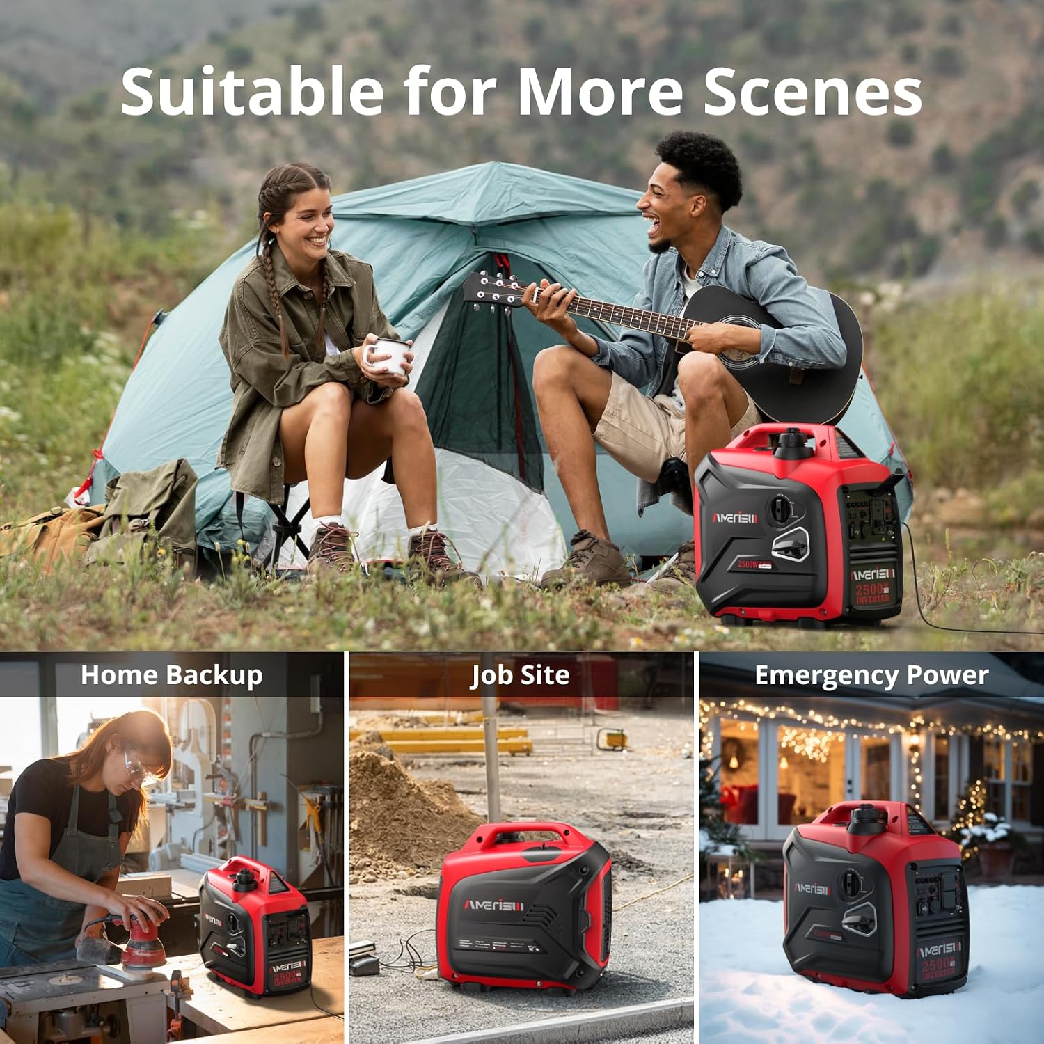 2500W Gas Inverter Generator,Portable Generator with CO Sensor | Super Quiet Lightweight Design,EPA Compliant
