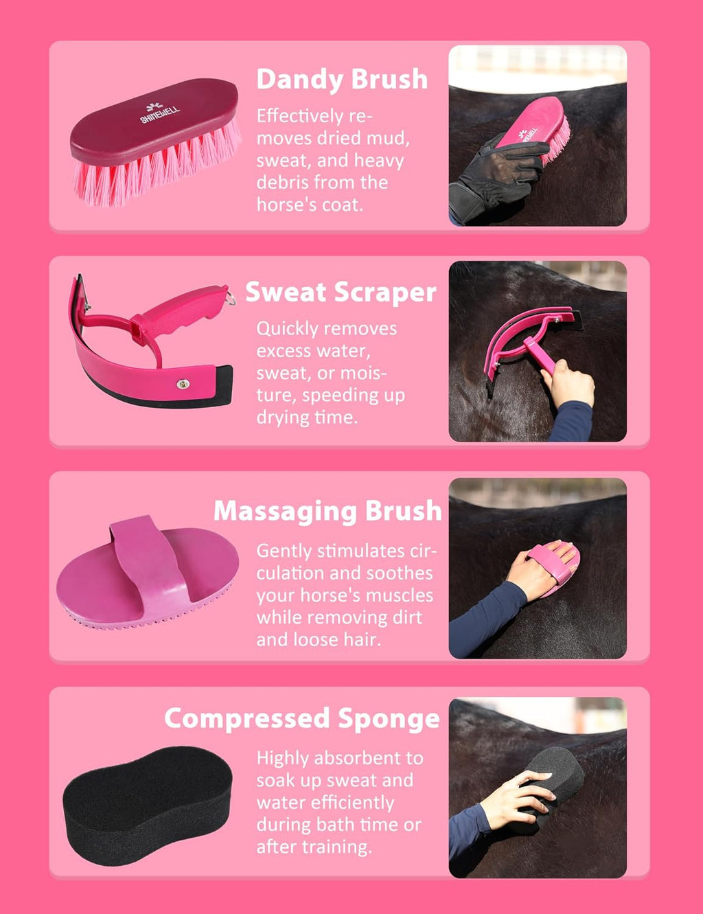 8-piece Horse Grooming Kit, Complete Horse Brush Set