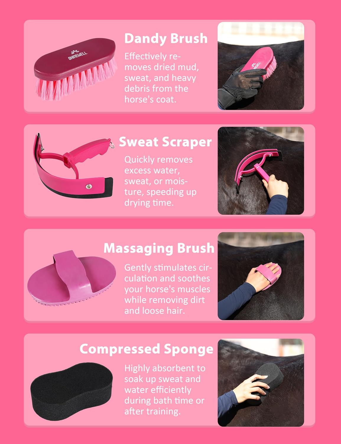 8-piece Horse Grooming Kit, Complete Horse Brush Set