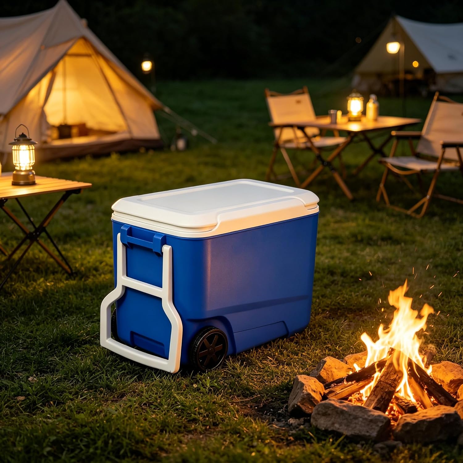 38 Quart Hard Sided Insulated Ice Chests, with Wheels and Handle, Portable Camping Cooler Box, Suitable for Picnics