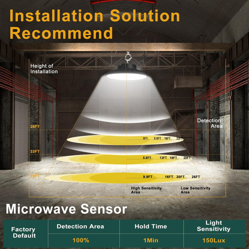 6Pack Smart 200W LED High Bay Shop Lights Motion Sensor UFO Lights