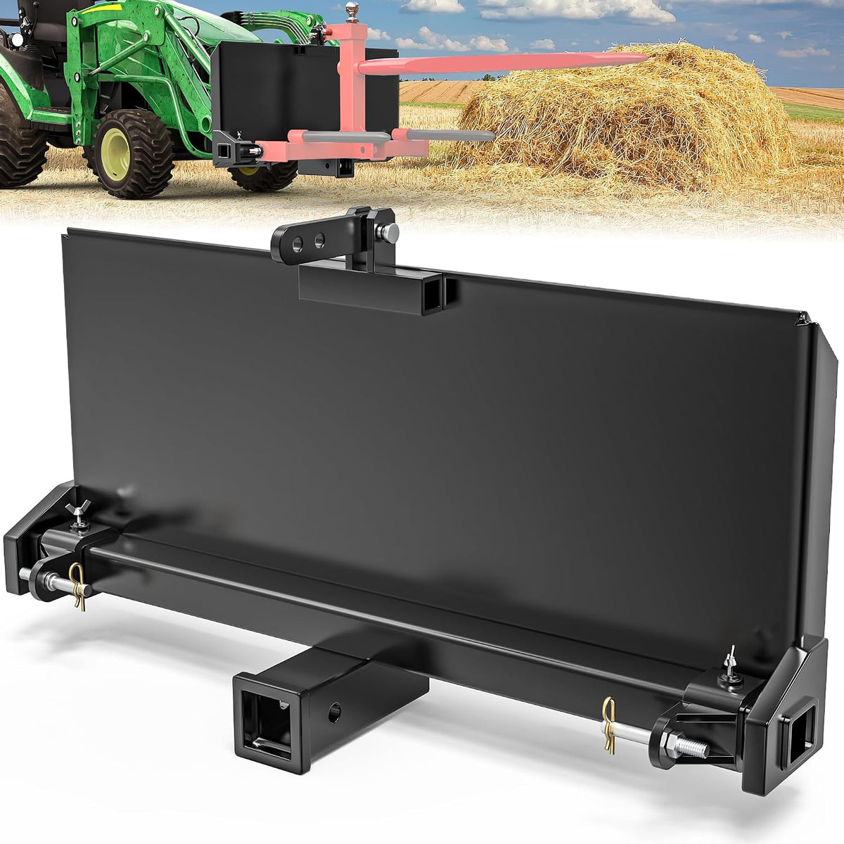 Skid Steer 3 Point Adapter Plate Mount with 2" Hitch Receiver | Universal Quick Attach Mount Plate Adjustable Width
