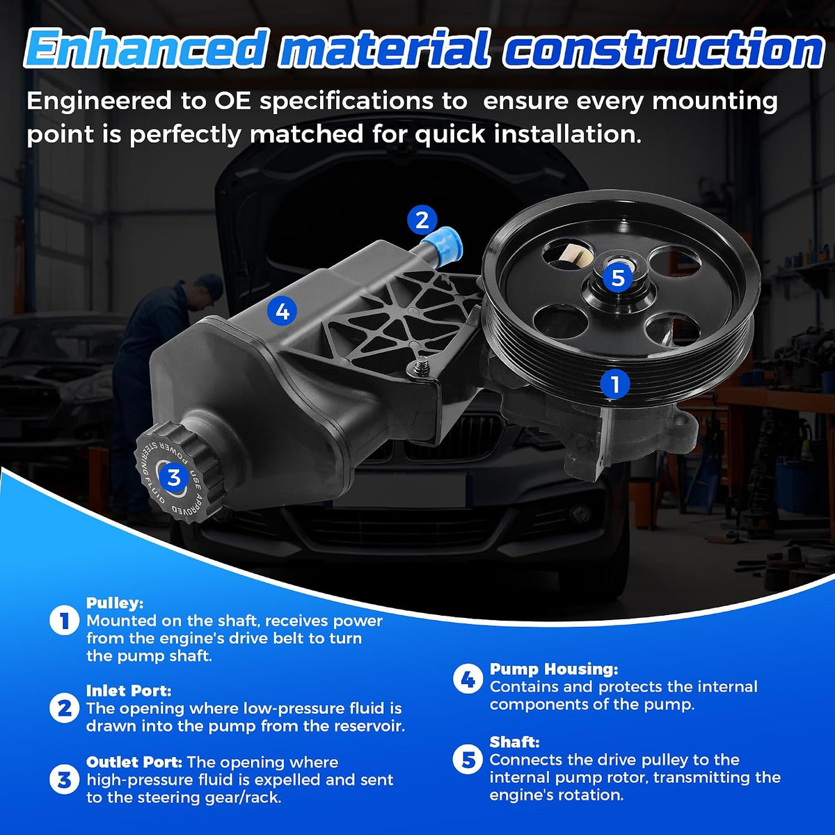 Power Steering Pump with Pulley and Reservoir 20-70269 96-70269 Compatible for 2002-2007 Dodge Ram 1500