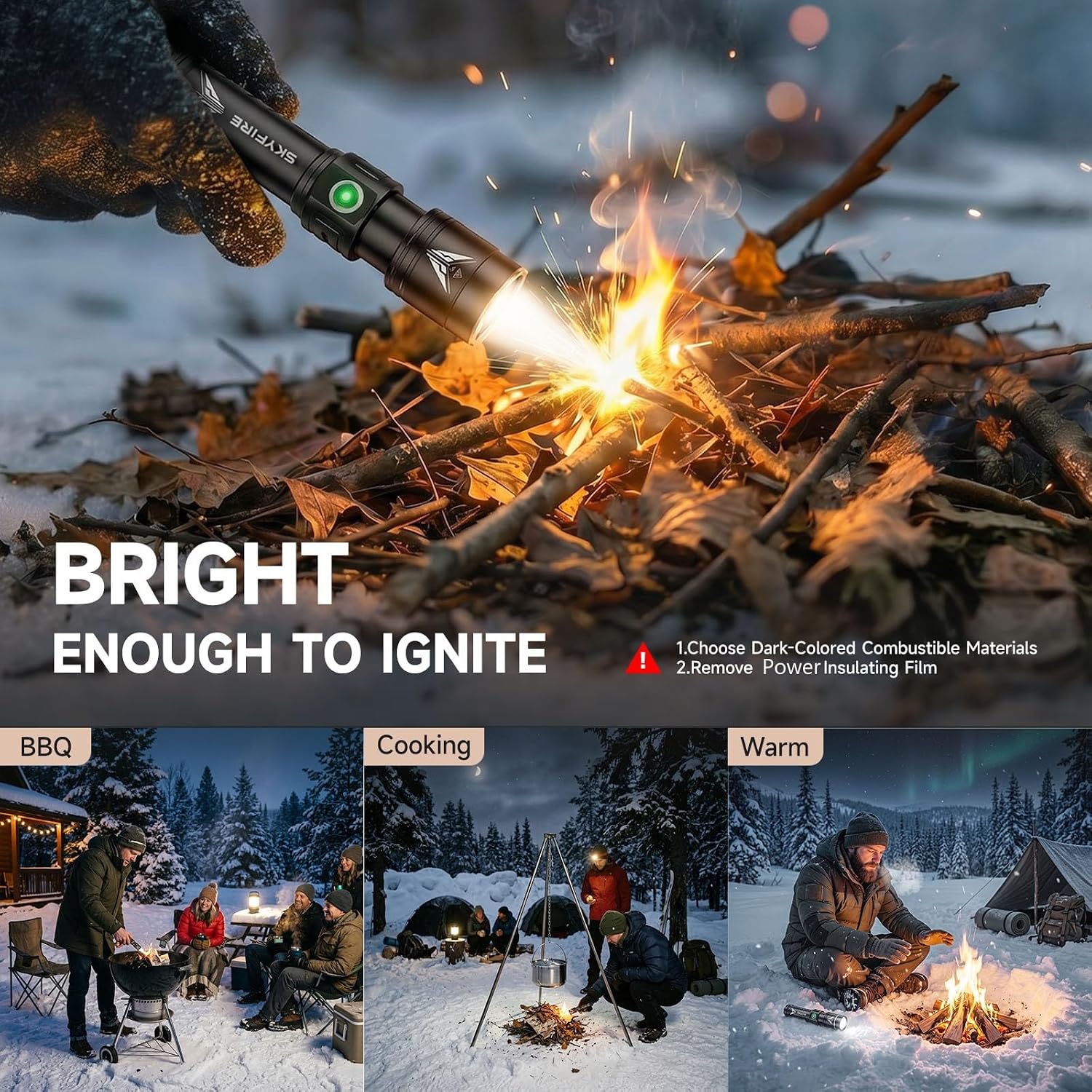 Rechargeable Flashlight with Ignition Lens &Magnetic Base,EDC Tactical Flashlights High Lumens 4000,LED Pocket Flash