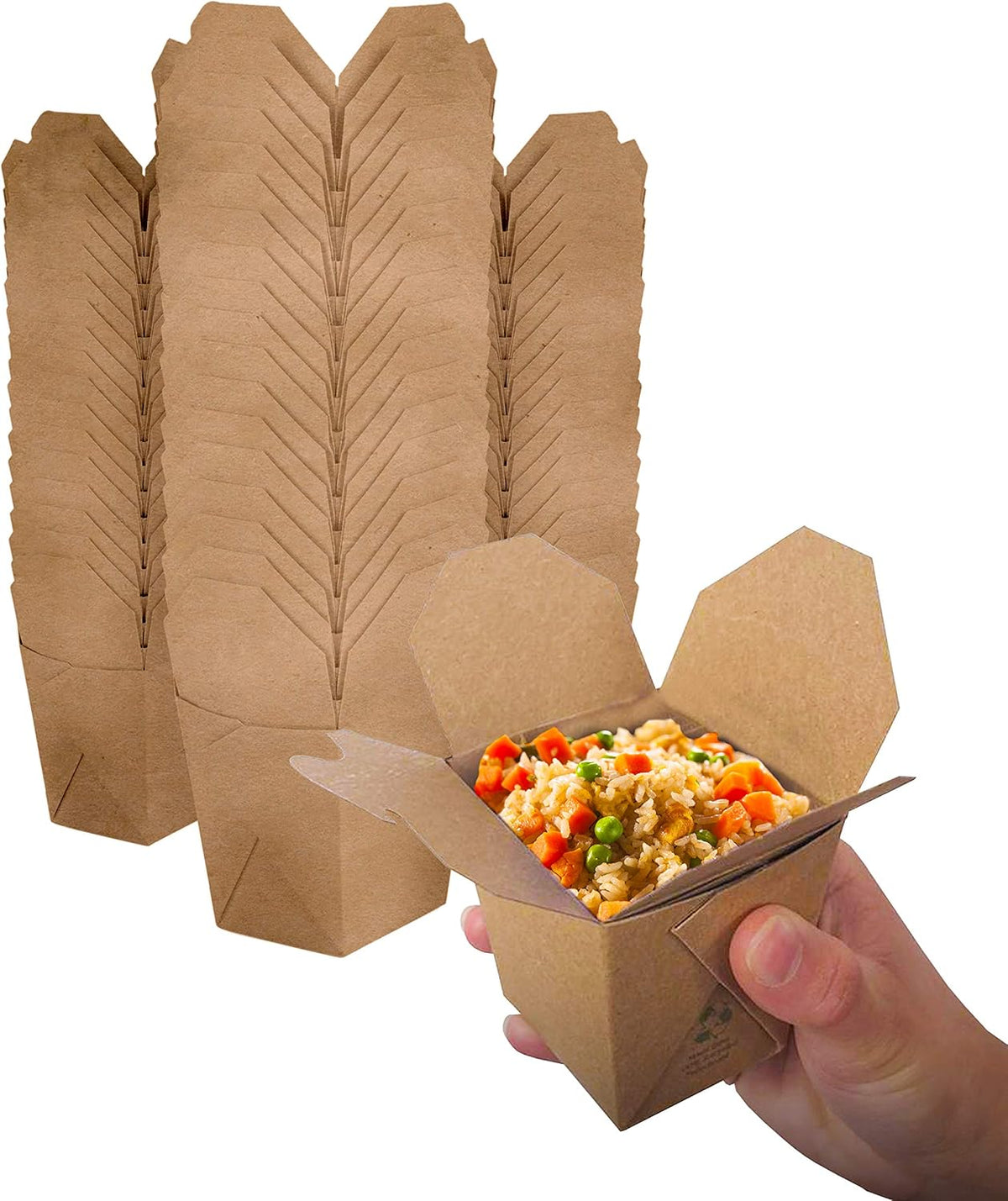 Takeout Food Containers 8 Oz Microwaveable Kraft Brown Paper Mini Chinese Take Out Box (50 Pack) Leak and Grease