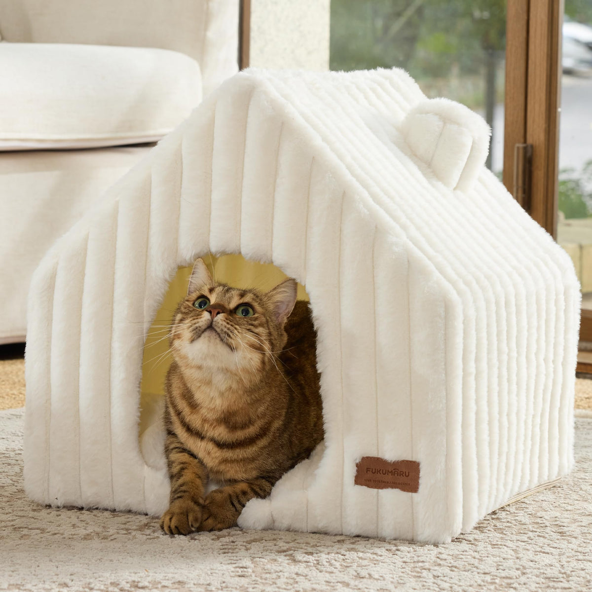 Cat Bed Cave, Enclosed Washable Covered Dog Bed with Support Frame