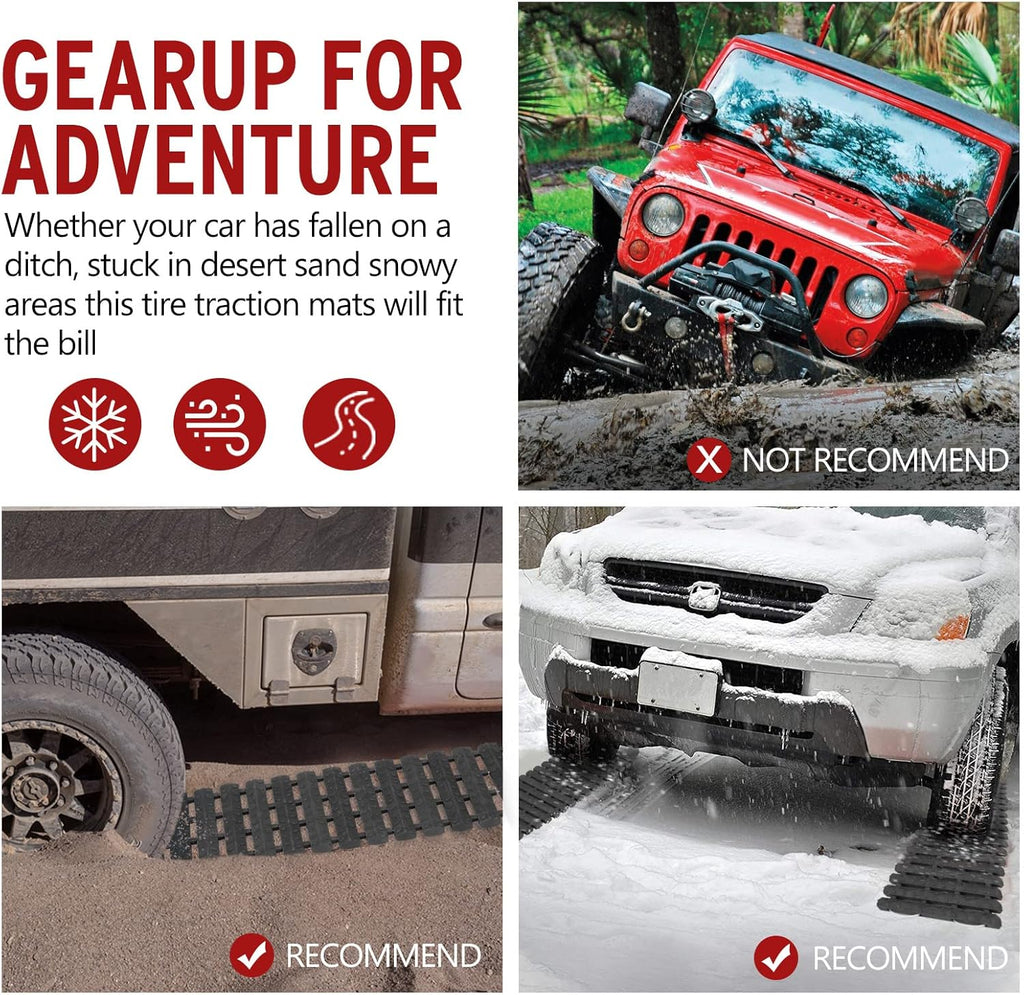Tire Traction Mats Portable Recovery Tracks for Off Road 4X4 Snow, Sand,Emergency Devices for Cars, Trucks, Van(2 Pack)