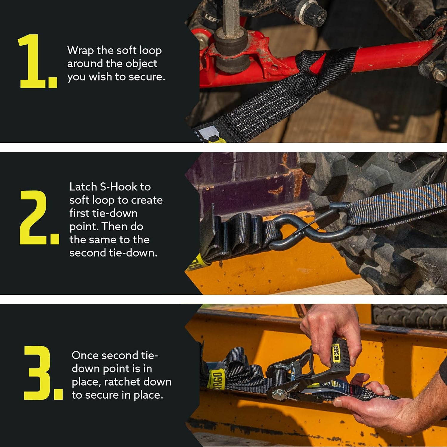 Ratchet Straps Tie Downs 4 Pack (5,000 LB Break Strength) 1.5" x 15 Feet Tie Down Straps with Safety Lock S Hooks for