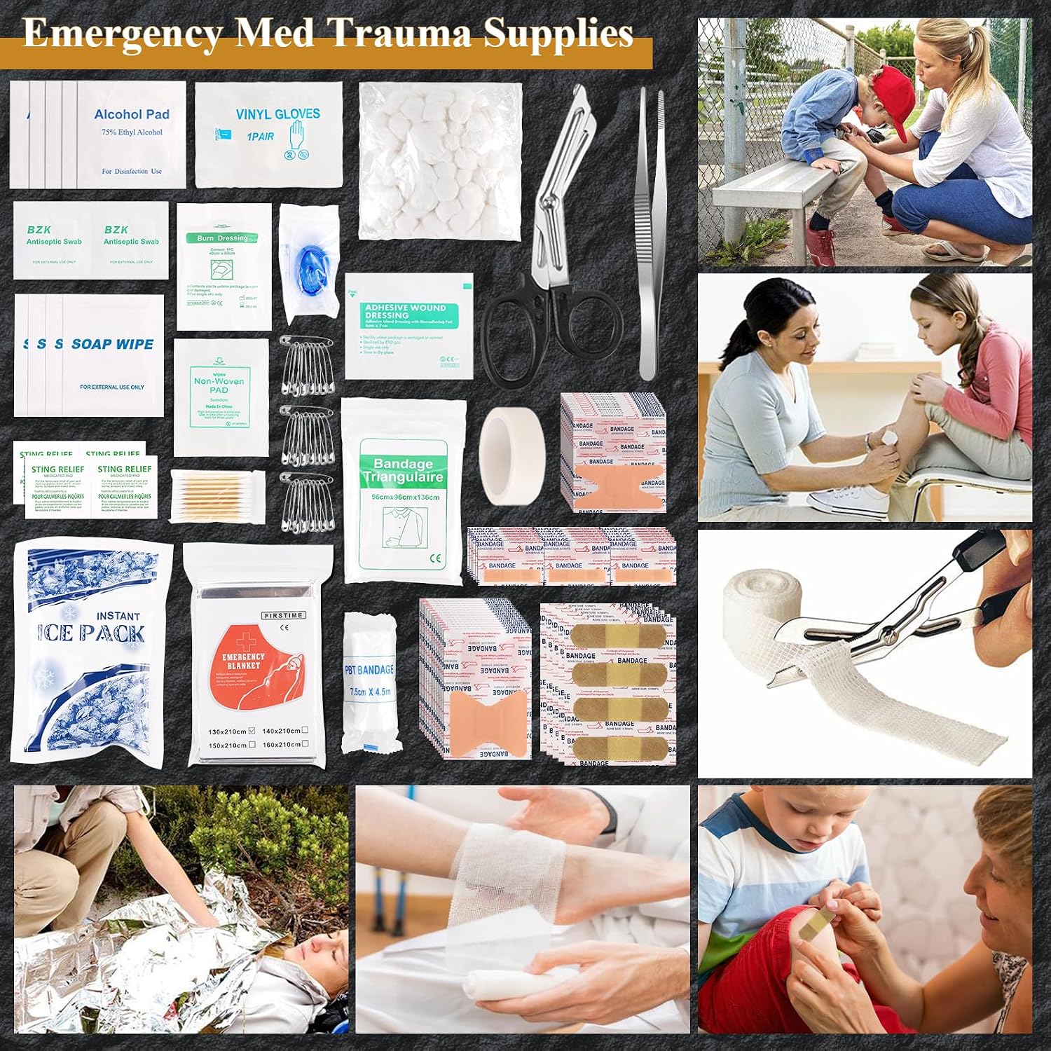 318 PCS Emergency Survival Kit, Survival Gear and Equipment First Aid Kit Med Supplies for Vehicles Travel Car