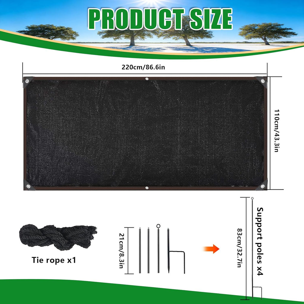70% Garden Shade Cloth Kit 86''x 43'' Shade Cover for Raised Garden Bed Sunblock Shade Cloth with 4 Stakes, Rope, and