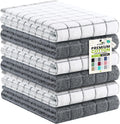 Premium Kitchen Towels (16"x 28", 6 Pack), Large 100% Cotton Terry 390 GSM Kitchen Hand Towels, Ultra Absorbent Check
