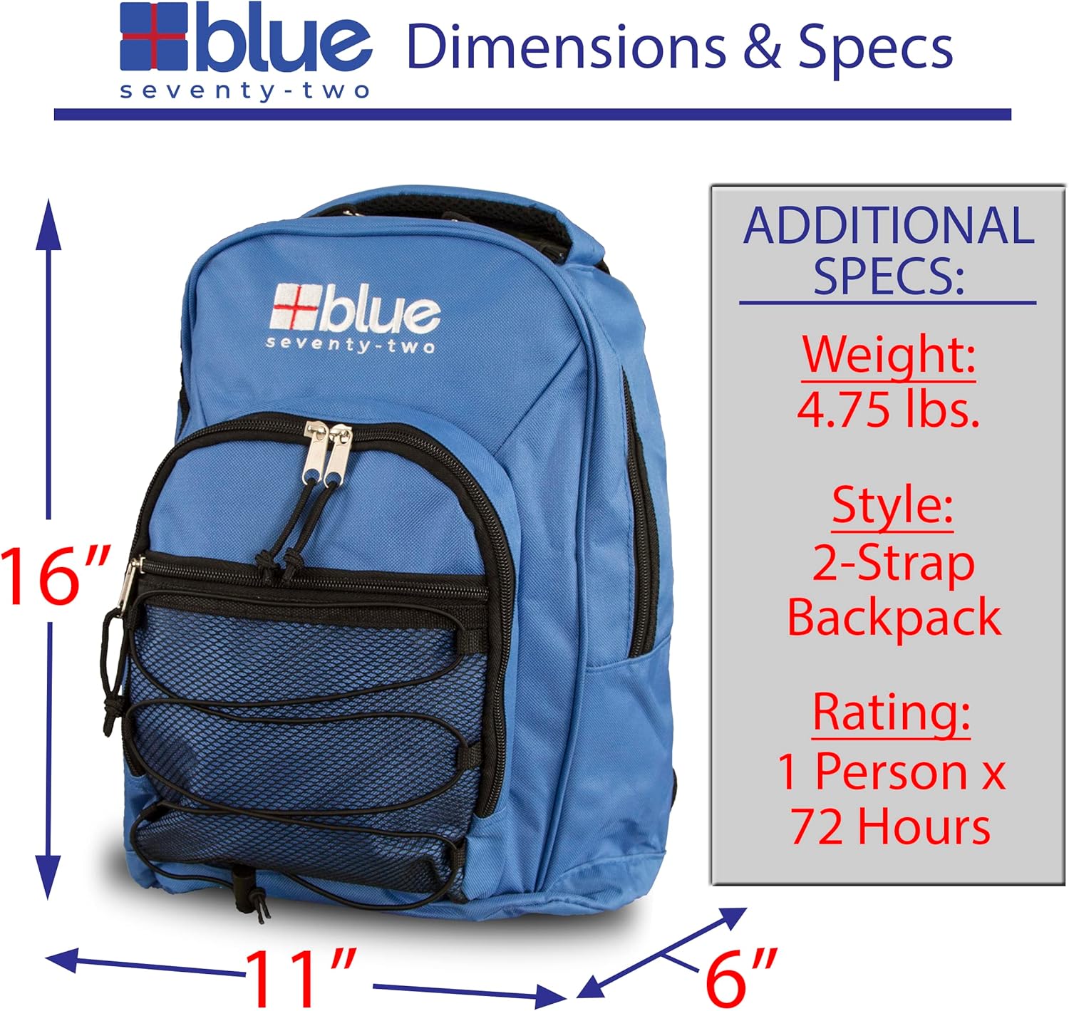 Blue Seventy-Two | 72 Hour Emergency Backpack Survival Kits for 1 Person | Survival Kit for Wildfires, Earthquakes
