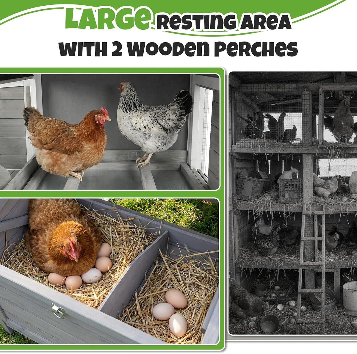 68“ Mobile Chicken Coop with Run and Wheels, Large Wooden Chicken Tractor for 2-4 Chickens, Weatherproof Outdoor Hen
