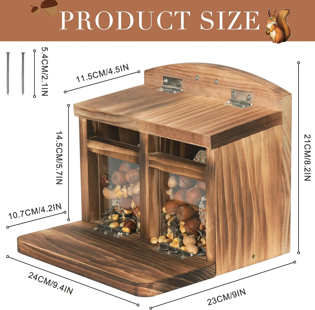 Large Squirrel Feeder House, Wooden Squirrel Feeders for Outside, Chipmunk Feeder Made of Thick Wood, No Assembly