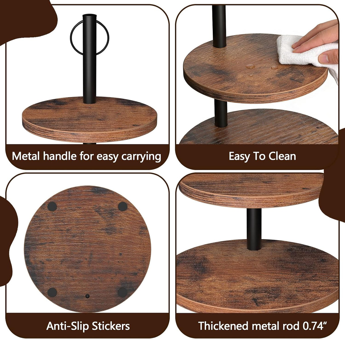 Cupcake Stand, 2 Pack Rustic Wood 3 Tier Cake Stand, Serving Tray