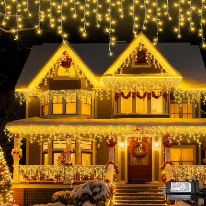 33ft 400 LED Icicle Lights Outdoor, 80 Drops Icicle Christmas Light Connectable, 8 Modes Warm White Xmas Icicle