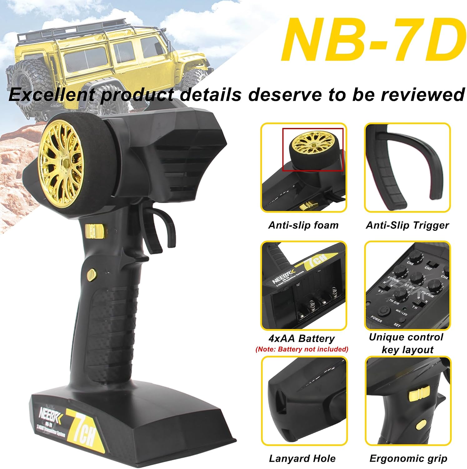 7 Channels RC Transmitter with Receiver Built-in Light Control System and 12LED Light Set, 2.4GHz Radio Remote